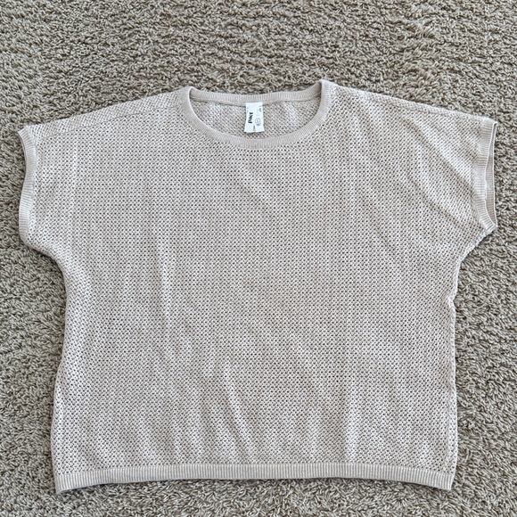 Pact Sweaters - pact Organic Cotton Beige Open Knit Short Sleeve Sweater Top, Womens sz L